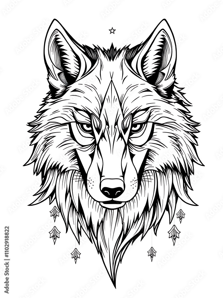 Intricate Line Art Portrait of a Wolf with Geometric Designs. AI Generated Intricate Line Art Portrait of a Wolf with Geometric Designs. AI Generated