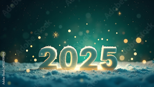 2025 New Year Snow Scene. Concept of celebration, winter, and holidays.