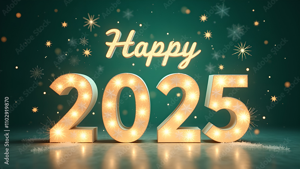 Happy New Year 2025 with illuminated numbers. Festive celebration concept. Happy New Year 2025 with illuminated numbers. Festive celebration concept.