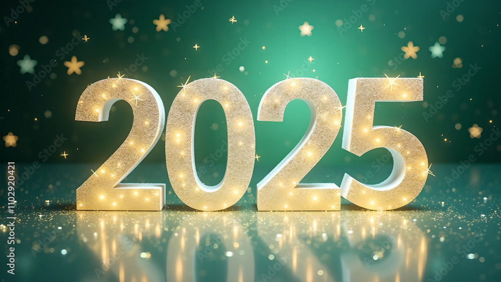 2025 New Year Celebration. Festive 3D numbers with lights and stars. Concept of future, hope, and new beginnings. 2025 New Year Celebration. Festive 3D numbers with lights and stars. Concept of future, hope, and new beginnings.