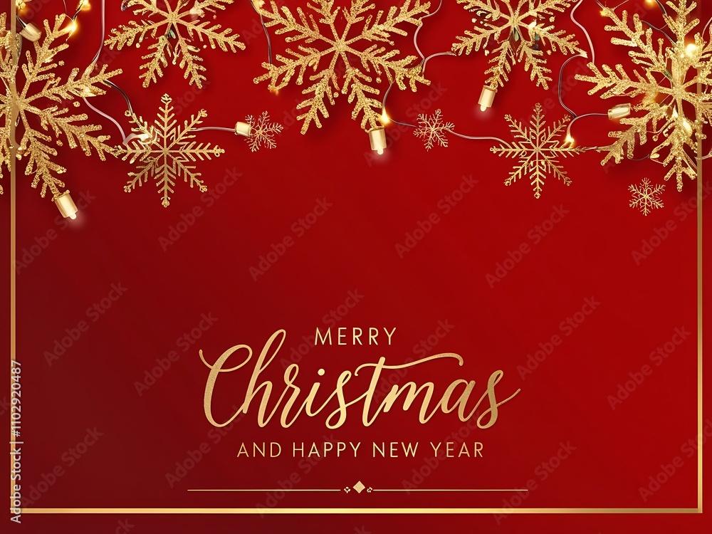 Golden Snowflakes and Lights Christmas Greeting Card