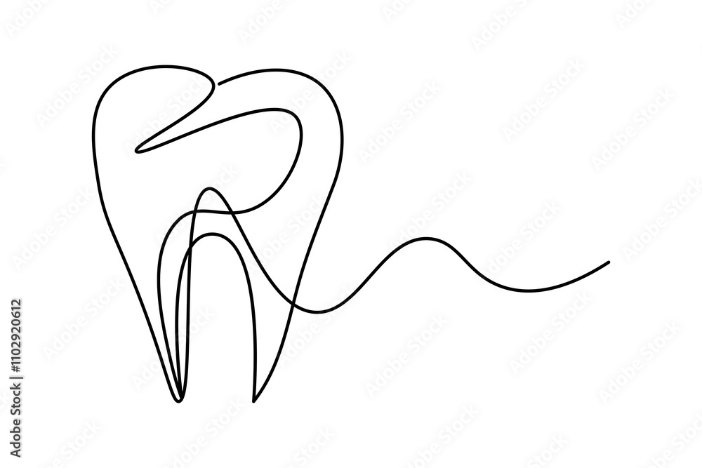 Continuous one line art of teeth isolated flat vector illustration Continuous one line art of teeth isolated flat vector illustration