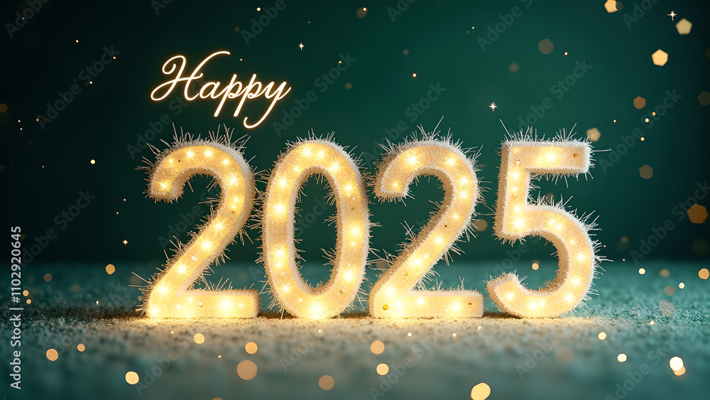 Happy New Year 2025 with lights. Festive celebration concept. Happy New Year 2025 with lights. Festive celebration concept.