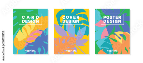 Tropical poster set, cover,  card, label, banner, background, draw design vector decorative graphic design illustration for your design