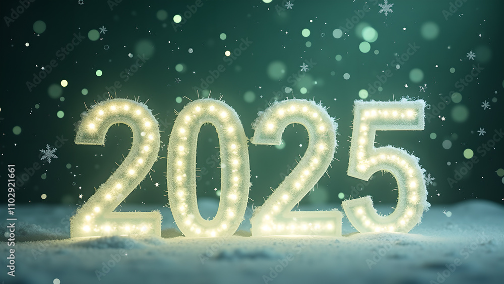 2025 New Year celebration with snow and lights. Concept of winter holidays and new beginnings. 2025 New Year celebration with snow and lights. Concept of winter holidays and new beginnings.