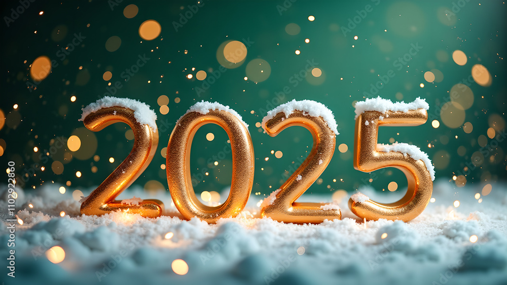 2025 New Year Golden Numbers in Snow. Concept of celebration, winter holidays, and new beginnings. 2025 New Year Golden Numbers in Snow. Concept of celebration, winter holidays, and new beginnings.