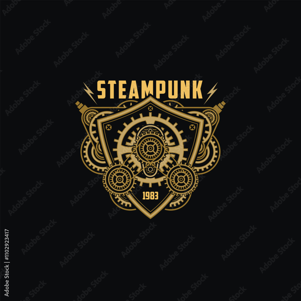 Obraz premium Steampunk badge perfect for logo with gear circle
