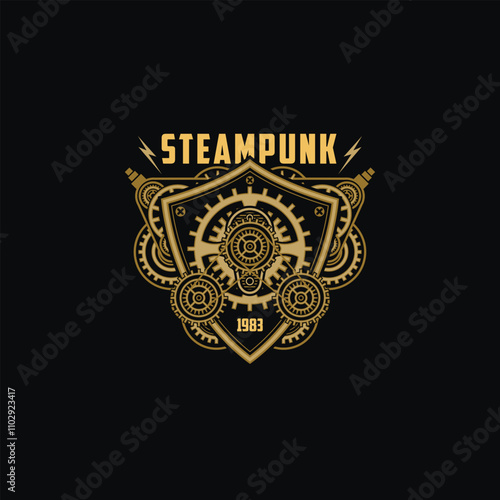 Steampunk badge perfect for logo with gear circle