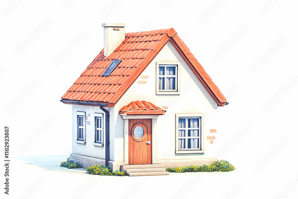 Charming Modern House with Red Roof and Solar Panels Surrounded by Lush Greenery, Perfect for Eco-Friendly Living and Family Comfort in a Wholesome Neighborhood Setting Charming Modern House with Red Roof and Solar Panels Surrounded by Lush Greenery, Perfect for Eco-Friendly Living and Family Comfort in a Wholesome Neighborhood Setting