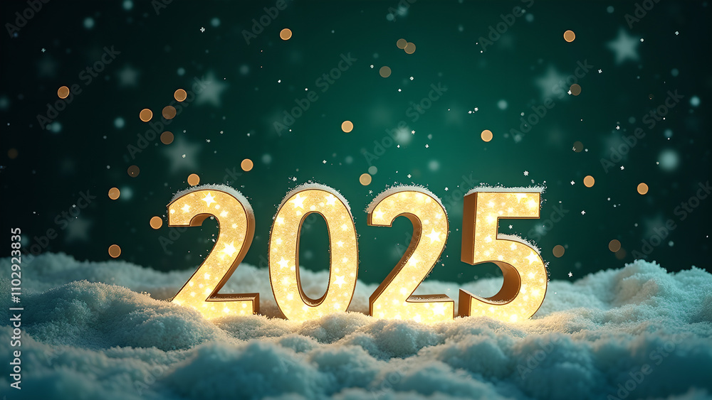2025 New Year celebration with snow and lights. Concept of winter holidays, new beginnings, and festive season. 2025 New Year celebration with snow and lights. Concept of winter holidays, new beginnings, and festive season.