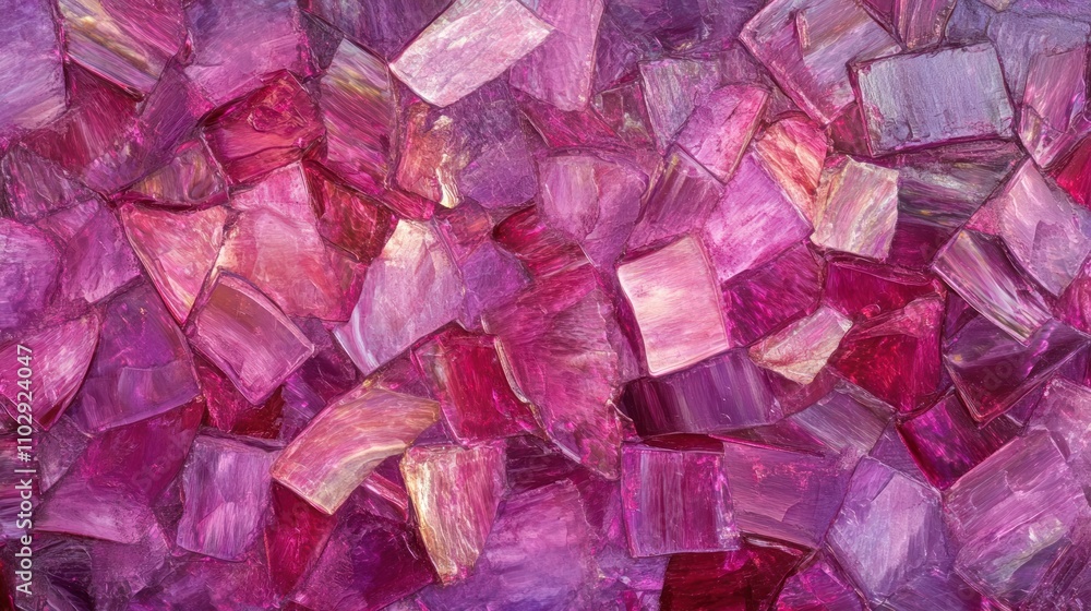 A vibrant mosaic of pink and purple fragments resembling gemstones or glass. A vibrant mosaic of pink and purple fragments resembling gemstones or glass.