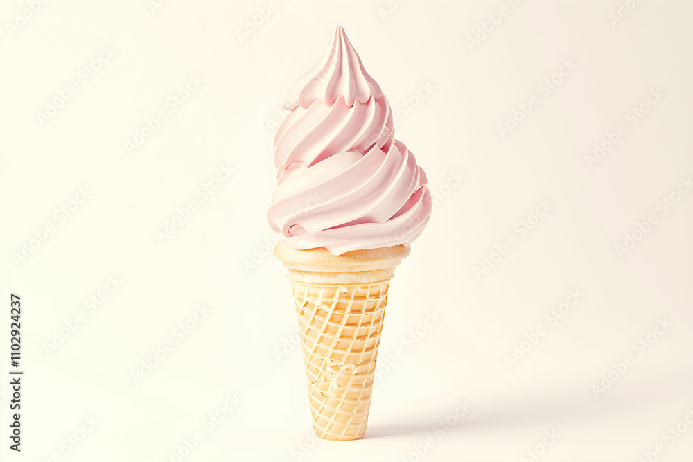 Soft Serve Ice Cream Cone with Pink Swirl on a Light Background Perfect for Summer Desserts, Treats, and Refreshing Delights in Food Photography Soft Serve Ice Cream Cone with Pink Swirl on a Light Background Perfect for Summer Desserts, Treats, and Refreshing Delights in Food Photography