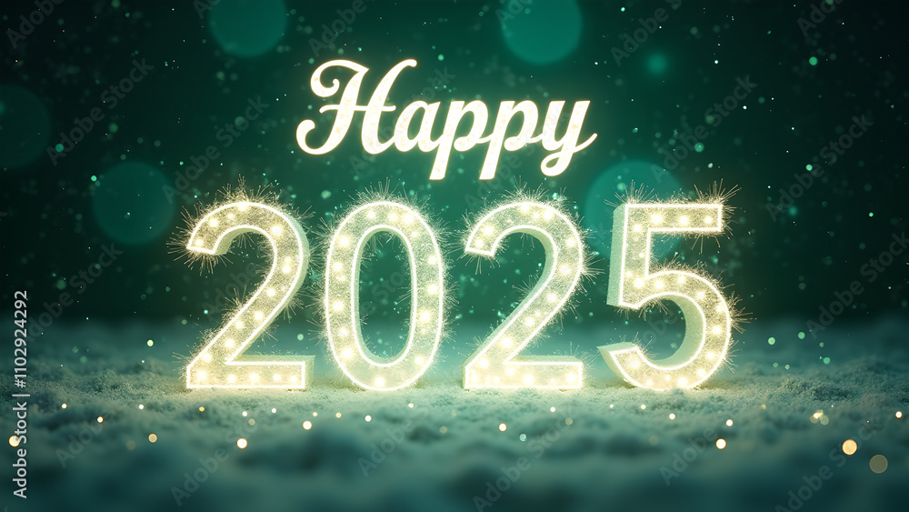 Happy New Year 2025 Glowing Numbers in Snow. Concept of celebration, holiday, and winter. Happy New Year 2025 Glowing Numbers in Snow. Concept of celebration, holiday, and winter.