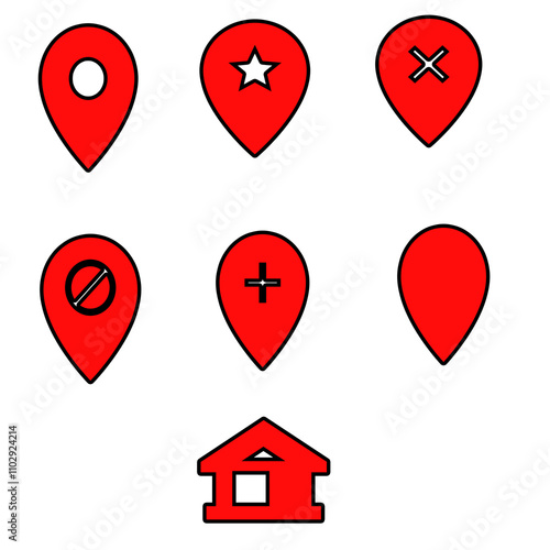 set of red pointers with a map