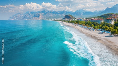 Ocean waves with foam and sandy beach view