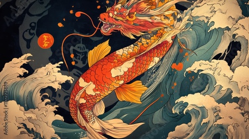 A few koi fish swimming upstream illustration