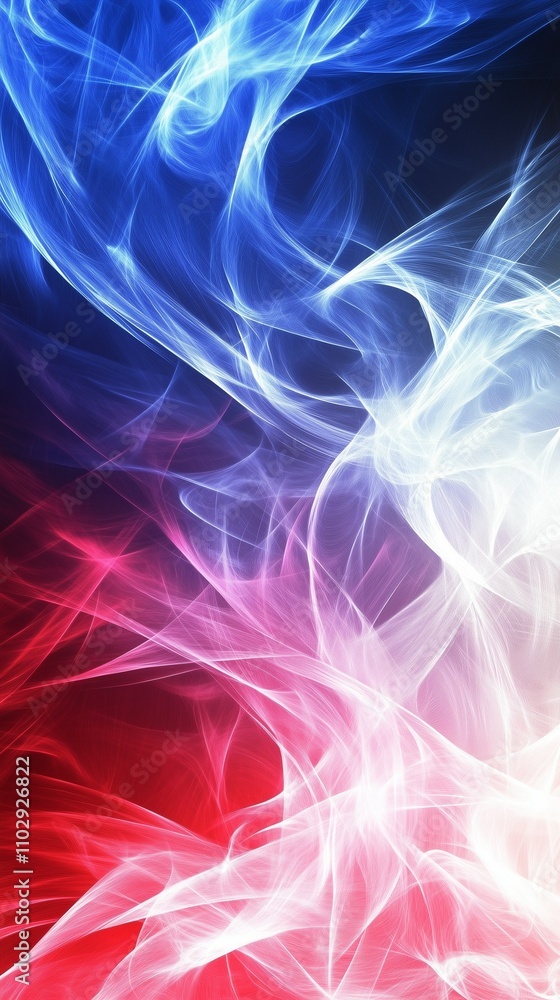 Fototapeta premium Background with abstract flowing waves of blue, white and red colors 