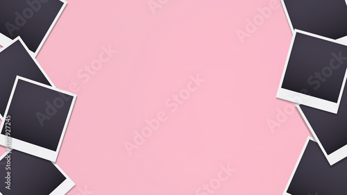 黒く写ったポラロイドを縦左右に並べたピンクの背景