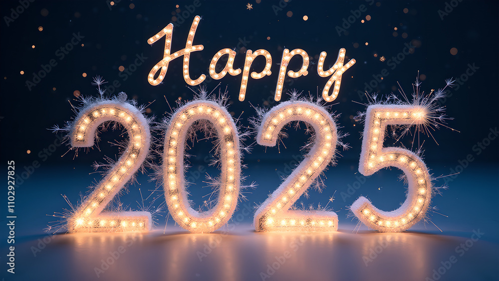 Happy 2025 New Year Celebration with Sparkling Lights. Concept of celebration, hope, and new beginnings. Happy 2025 New Year Celebration with Sparkling Lights. Concept of celebration, hope, and new beginnings.