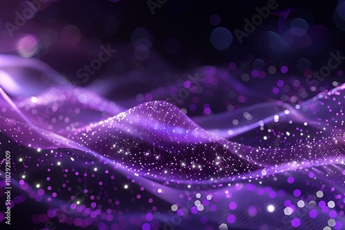 Abstract light background featuring waves of digital purple particles, shimmering dots, and starry accents, evoking a dreamy and futuristic atmosphere