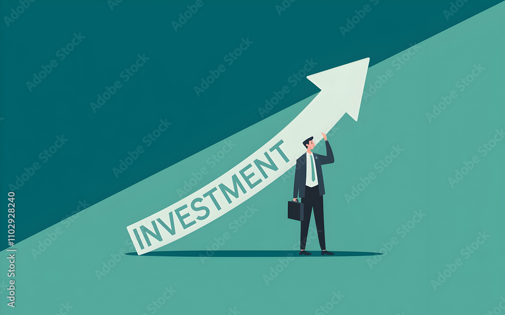 Investment Growth: Businessman Supporting Upward Arrow Investment Growth: Businessman Supporting Upward Arrow