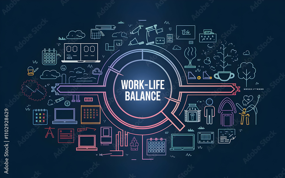 custom made wallpaper toronto digitalWork-Life Balance: A visual representation of the concept of work-life balance, depicted as a circle with the words "WORK-LIFE BALANCE" in the center.