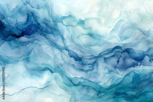 Wallpaper Mural Fluid abstract waves in deep and light blue watercolor, blending seamlessly with soft textures and ethereal brushstrokes to create a tranquil, oceanic effect Torontodigital.ca