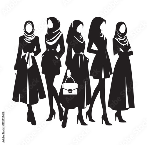 hijab style standing vector illustration design silhouette 
