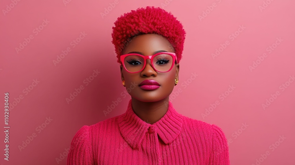 Vibrant and confident fashion model with red curly hair and bright makeup showcasing inclusive beauty and empowerment in a studio setting Vibrant and confident fashion model with red curly hair and bright makeup showcasing inclusive beauty and empowerment in a studio setting