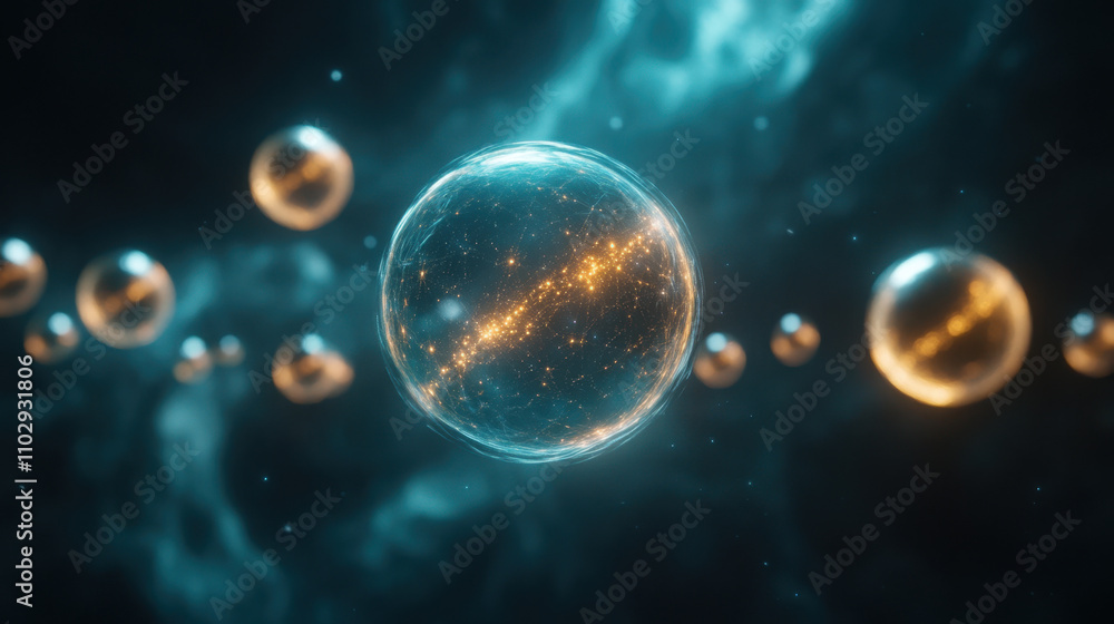Database. A mesmerizing visual of glowing spheres floating in a cosmic setting, showcasing a blend of light and space elements. Database. A mesmerizing visual of glowing spheres floating in a cosmic setting, showcasing a blend of light and space elements.