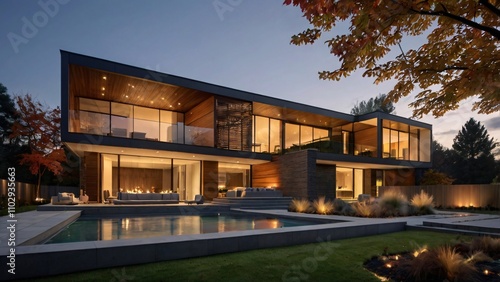 Luxury House with Glass Walls, Pool, and Forest Backdrop V2