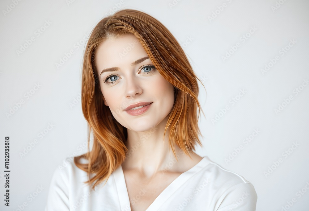 Beautiful Woman Portrait Red Hair Smiling Studio Shot White Background Beautiful Woman Portrait Red Hair Smiling Studio Shot White Background