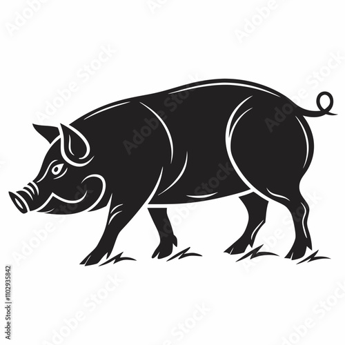 Pig Animal Logo Black Silhouette Vector, Pig Silhouette, Pig graphic icon,Pig graphic icon. Pig black silhouette isolated on white background. Vector illustration,Vector pig silhouette.