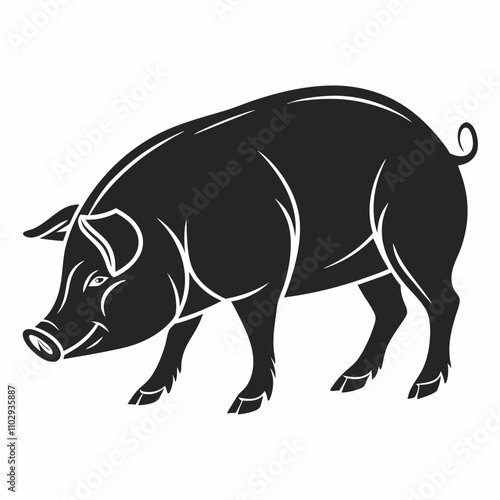 Pig Animal Logo Black Silhouette Vector, Pig Silhouette, Pig graphic icon,Pig graphic icon. Pig black silhouette isolated on white background. Vector illustration,Vector pig silhouette.