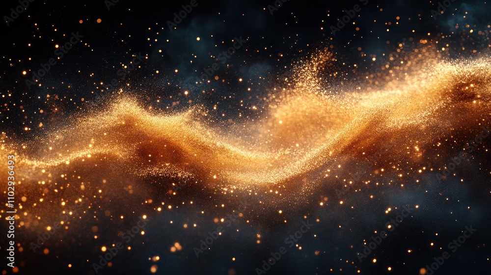 A swirling cosmic scene filled with golden particles and a sense of depth and movement. A swirling cosmic scene filled with golden particles and a sense of depth and movement.