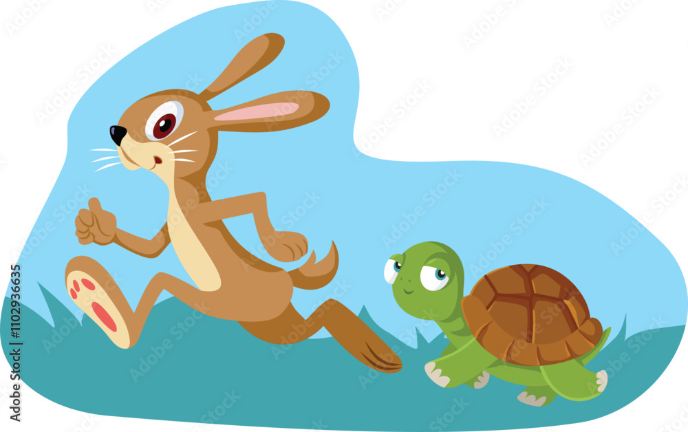 Classical Fable of the Hare and the Tortoise Vector Cartoon. Story of a ...