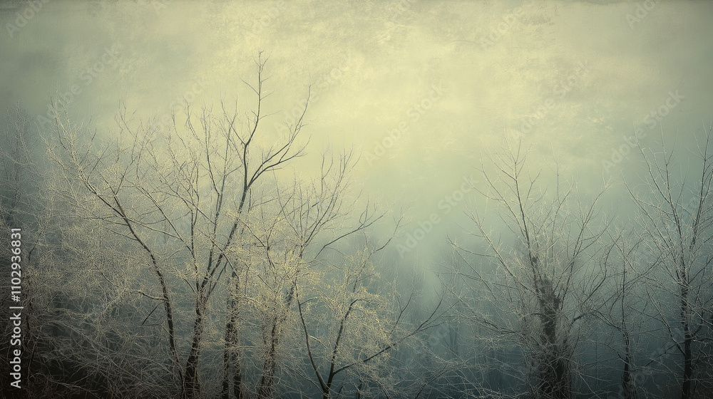 Obraz premium Frosty winter trees in soft misty light