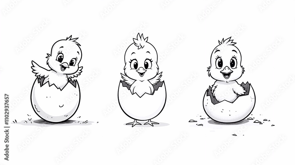 Chick Climbing Out Of Egg, Easy Coloring Pages For Kids, Vector - Generative AI Chick Climbing Out Of Egg, Easy Coloring Pages For Kids, Vector - Generative AI