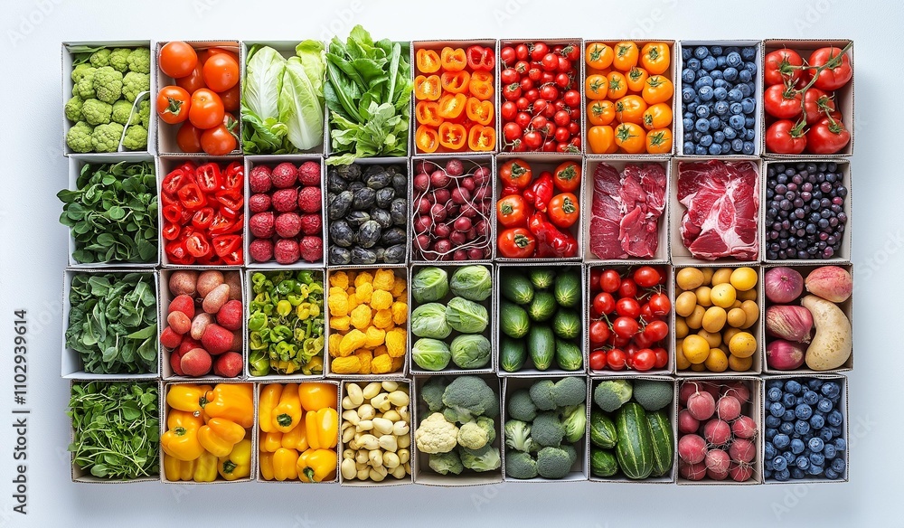 AI generated image of row of vegetable,fruit. Box for storing fresh, clean fruits and vegetables AI generated image of row of vegetable,fruit. Box for storing fresh, clean fruits and vegetables