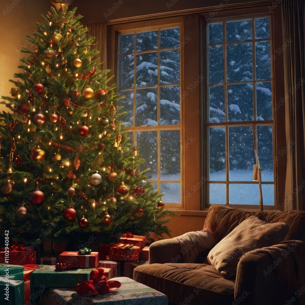 Christmas tree with gifts and snow Christmas tree with gifts and snow