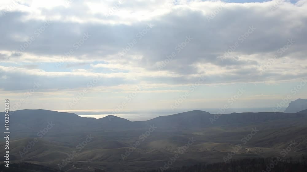Wide Coastal Panorama with Clouded Horizon. Panoramic Ocean View with Clouds and Mountains. Ocean Horizon Panorama with Dramatic Clouds Wide Coastal Panorama with Clouded Horizon. Panoramic Ocean View with Clouds and Mountains. Ocean Horizon Panorama with Dramatic Clouds