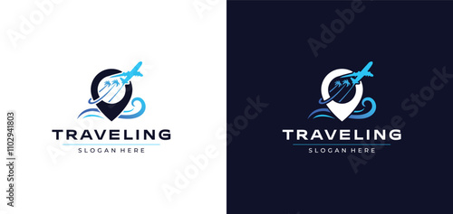Premium Traveling or Travel logo design vector. Travel logo icon template. Aeroplane, Airplane, Flight, Aircraft, tour, vacation, beach, summer beach, travel location editable logo design. 