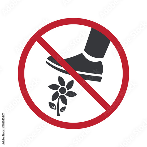 Isolated pictogram sign do not step on grass, lawn, flower for park, garden and outdoor signage