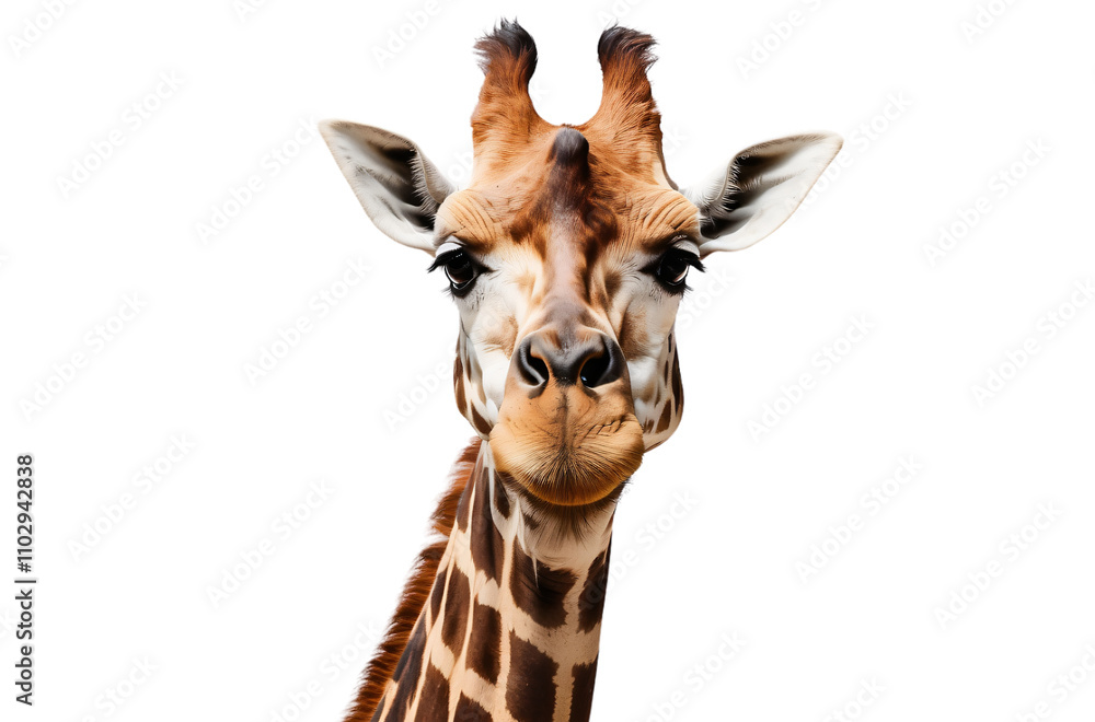 Fototapeta premium A close-up of a giraffe's face showcasing its unique features and patterns.