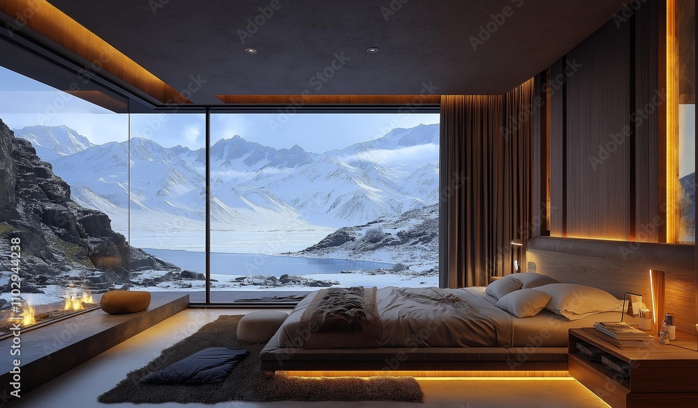 AI generator images of bedroom view, mountain range, icy mountains, snow-capped mountains And there was a stream of water that was freezing. AI generator images of bedroom view, mountain range, icy mountains, snow-capped mountains And there was a stream of water that was freezing.