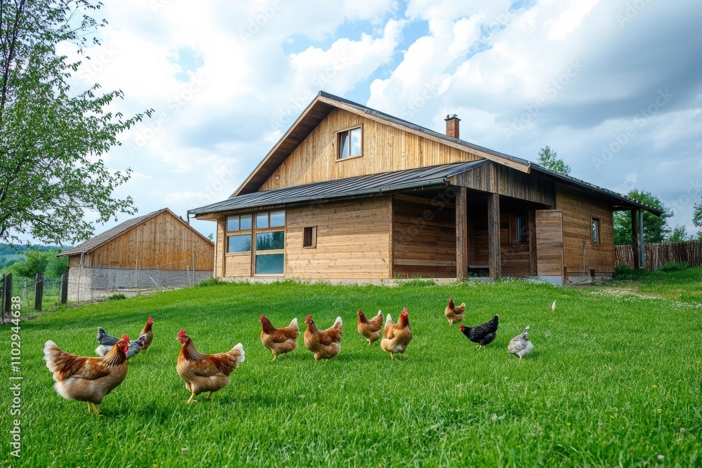 Fototapeta premium Group of chicken in the modern farm