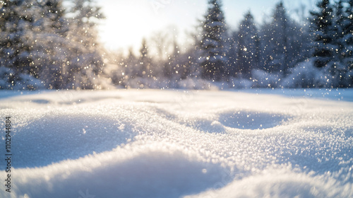 Winter christmas new year blurred background with soft snowdrifts and gentle falling snow winter landscape with snow covered hills

