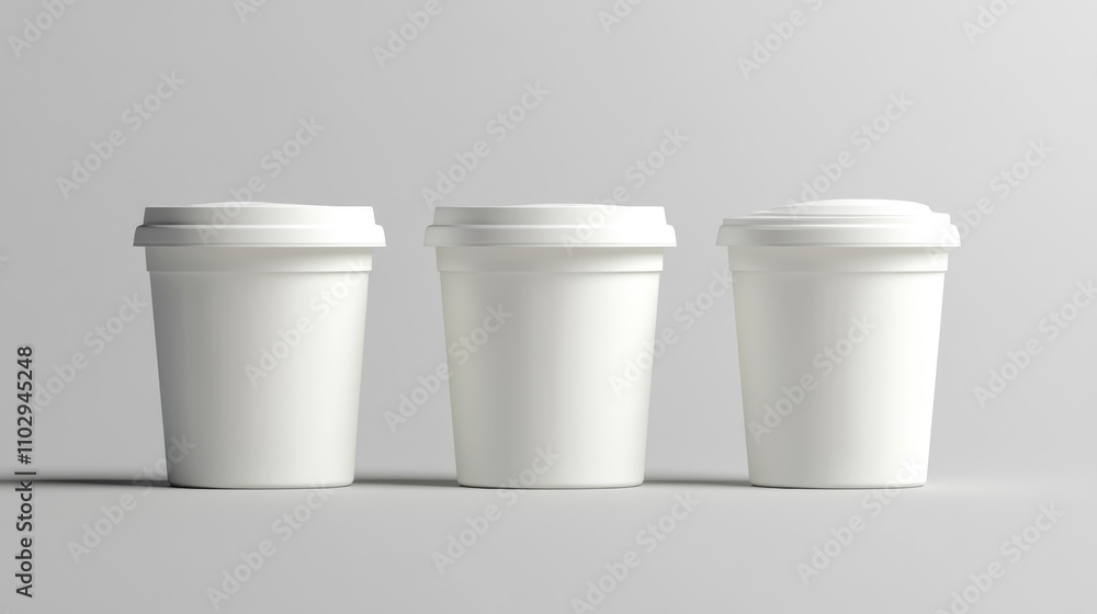 Realistic 3D models of yogurt cups and bottles, including lids. Perfect for showcasing yogurt, cream, or sour cheese packaging. Transparent background. Realistic 3D models of yogurt cups and bottles, including lids. Perfect for showcasing yogurt, cream, or sour cheese packaging. Transparent background.