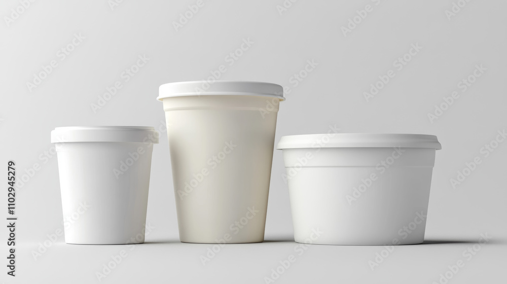 Realistic 3D models of yogurt cups and bottles, including lids. Perfect for showcasing yogurt, cream, or sour cheese packaging. Transparent background. Realistic 3D models of yogurt cups and bottles, including lids. Perfect for showcasing yogurt, cream, or sour cheese packaging. Transparent background.