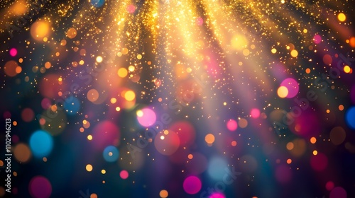 Colorful spotlight with glitter sparkles rays lights bokeh Festive Elegant abstract background.Dust sparks background. illustration